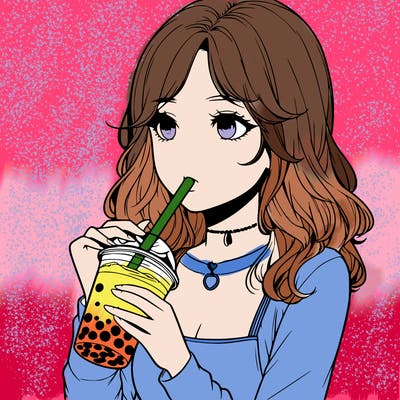 realistic girl drinking boba tea