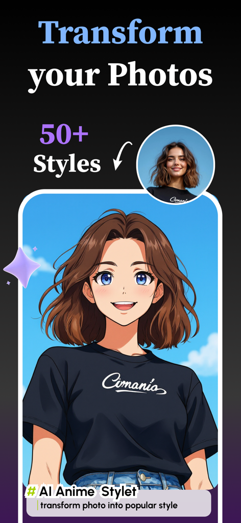 Magic Me: AI Photo to Video - Una foto real de una mujer transformada en un personaje de anime de alta calidad usando el filtro de estilo anime IA de Magic Me