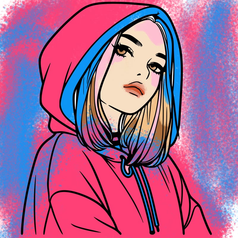 a realistic girl in a hoodie