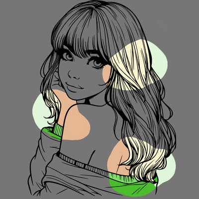realistic girl with bangs looking over her shoulder