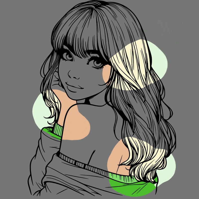 realistic girl with bangs looking over her shoulder