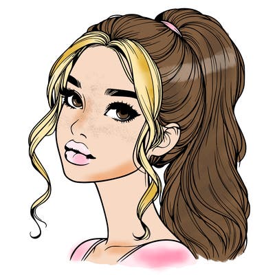 realistic girl with a ponytail on her hair and lips