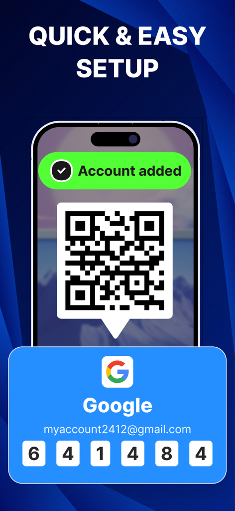 Quick 2FA account setup using QR code scanning on a smartphone