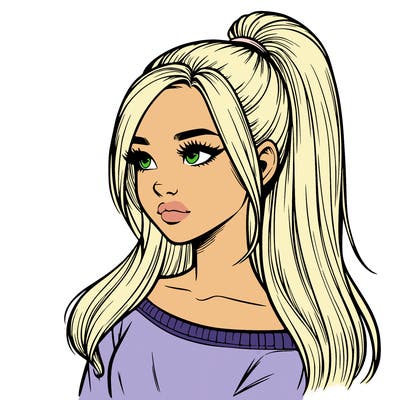 realistic girl with a high ponytail