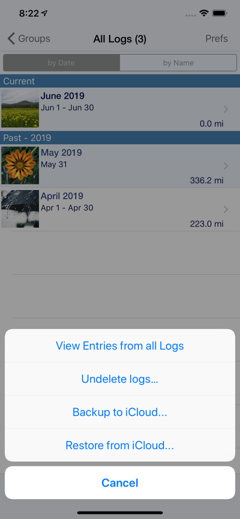 MileTracker Pro - MileTracker Pro app screen showing mileage logs and iCloud backup options