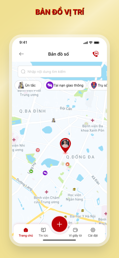 VNeTraffic - VNeTraffic app showing a digital map with traffic incident reports and navigation menu