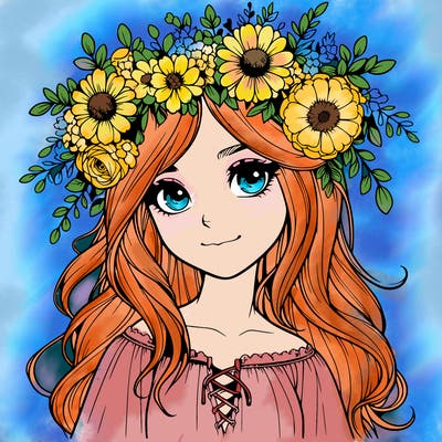 realistic girl with flowers crown