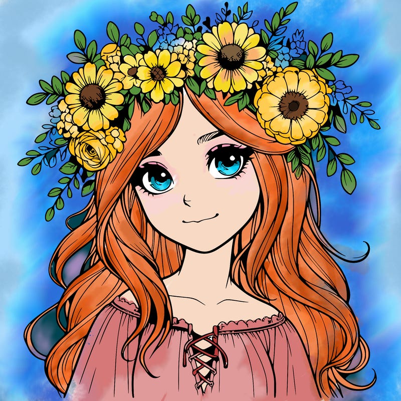 realistic girl with flowers crown