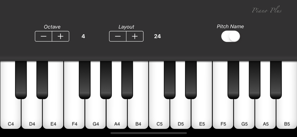 Digital piano keyboard interface with adjustable octave and layout settings