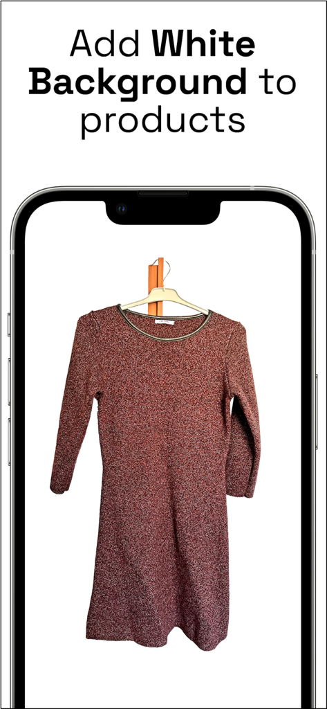 A dress on a hanger with a white background displayed on a smartphone screen using NeuralPix Enhance