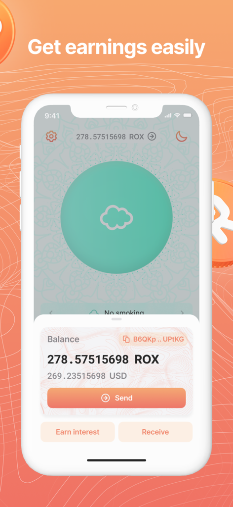 Robox Relax - Breathe & Earn - In-app wallet screen showing ROX token balance and its equivalent value in US dollars.
