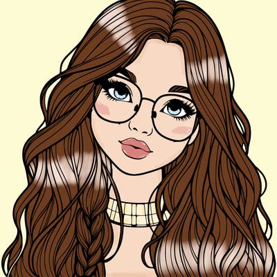 girl with long hair and freckles and glasses realistic