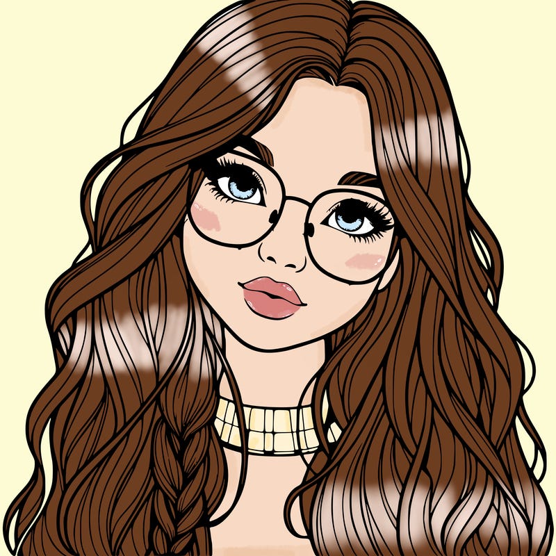 girl with long hair and freckles and glasses realistic