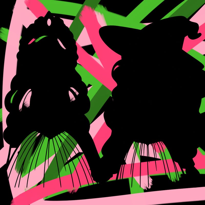 a princess and a witch holding hands realistic