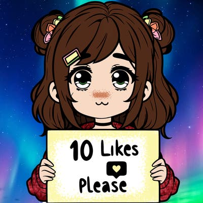 a girl with a sign saying 10 likes please