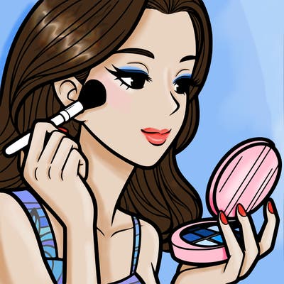 little girl putting on makeup