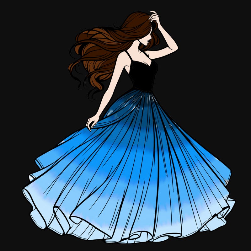 realistic woman with dress flowing in the wind