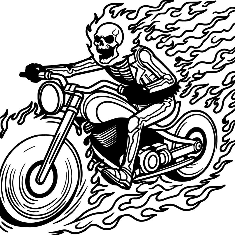 ghost rider in burning modern cycle