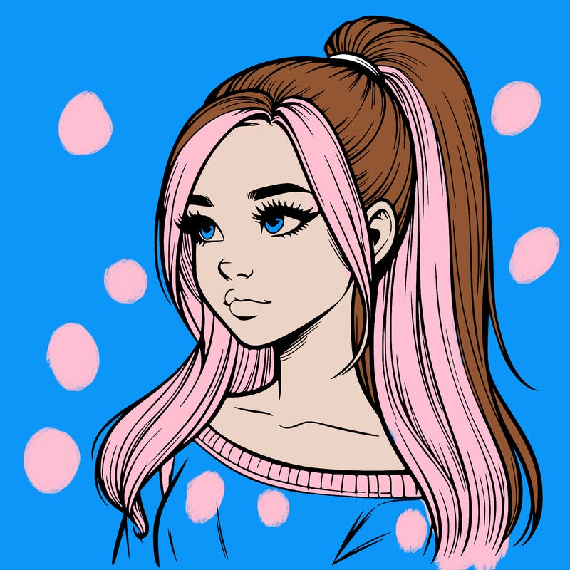 realistic girl with a high ponytail