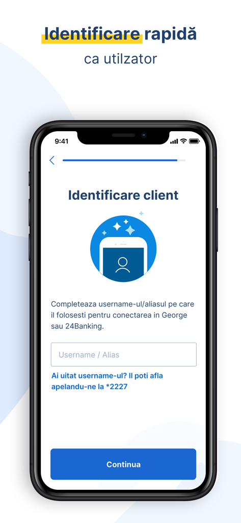 eToken BCR mobile app identification screen asking for username to log in securely.