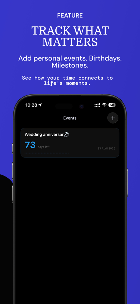 TimeDot: Year & Life Progress - A mobile app screen showing a milestone countdown for a wedding anniversary in the TimeDot app