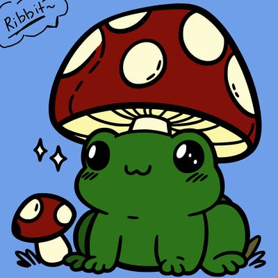 a cute frog with a mushroom hat