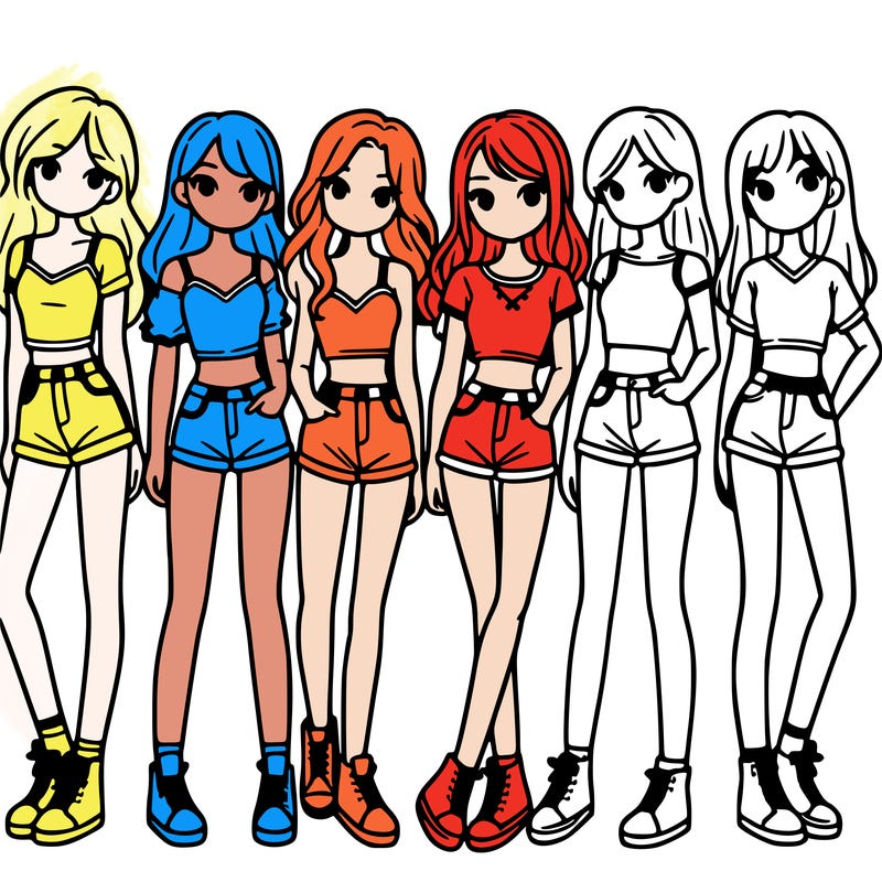 a group of girls wearing crop tops and shorts