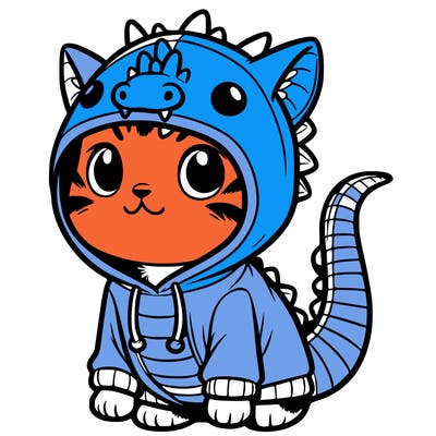 cat wearing a dragon hoodie