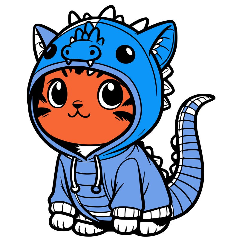cat wearing a dragon hoodie