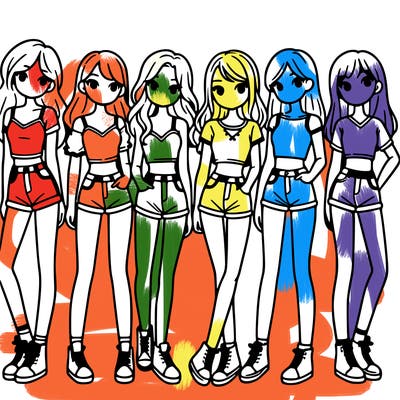 a group of girls wearing crop tops and shorts