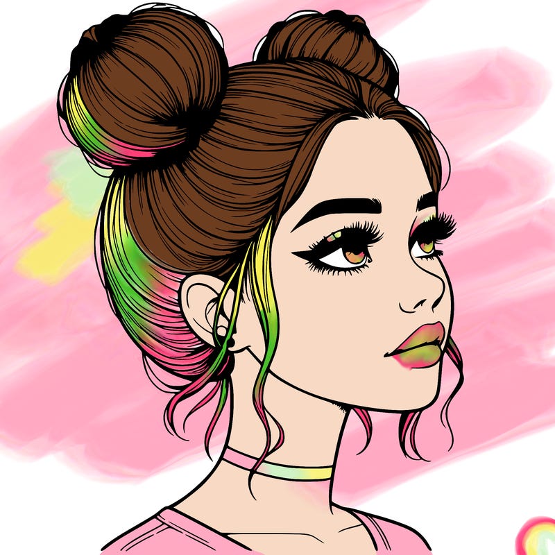 realistic girl with buns on the top of her head