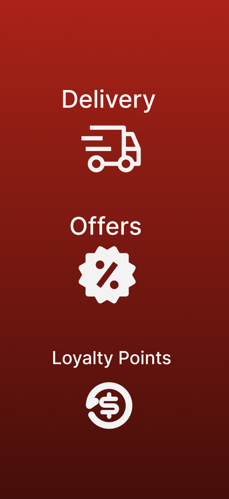 Interface of the FireFly Burger app displaying options for delivery, offers, and loyalty points rewards