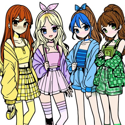 teen manga girls group of 4