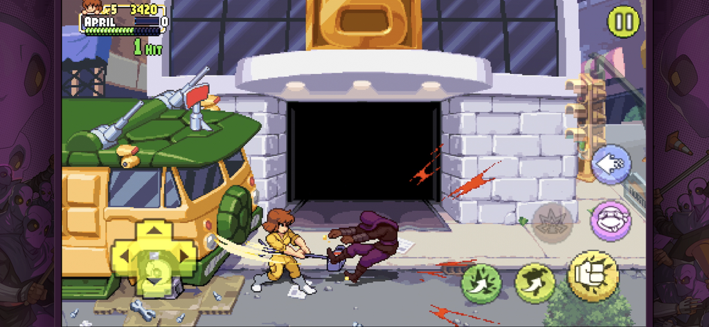 TMNT:Shredder’s Revenge Mobile - TMNT Shredder's Revenge 모바일에서 레트로 픽셀 아트를 특징으로 하는 April O'Neil 전투 게임 플레이