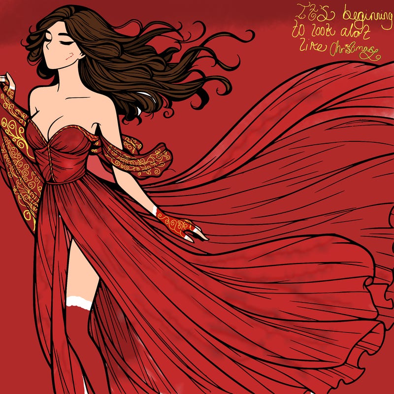 realistic woman in dress flowing the the wind