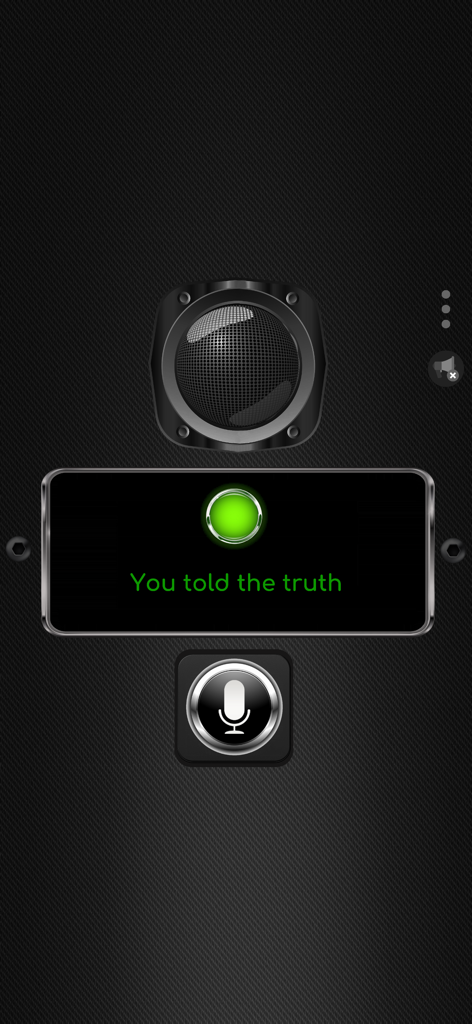 Lie Detector - Voice Scanner - A screenshot of the Lie Detector app showing a green light for truth