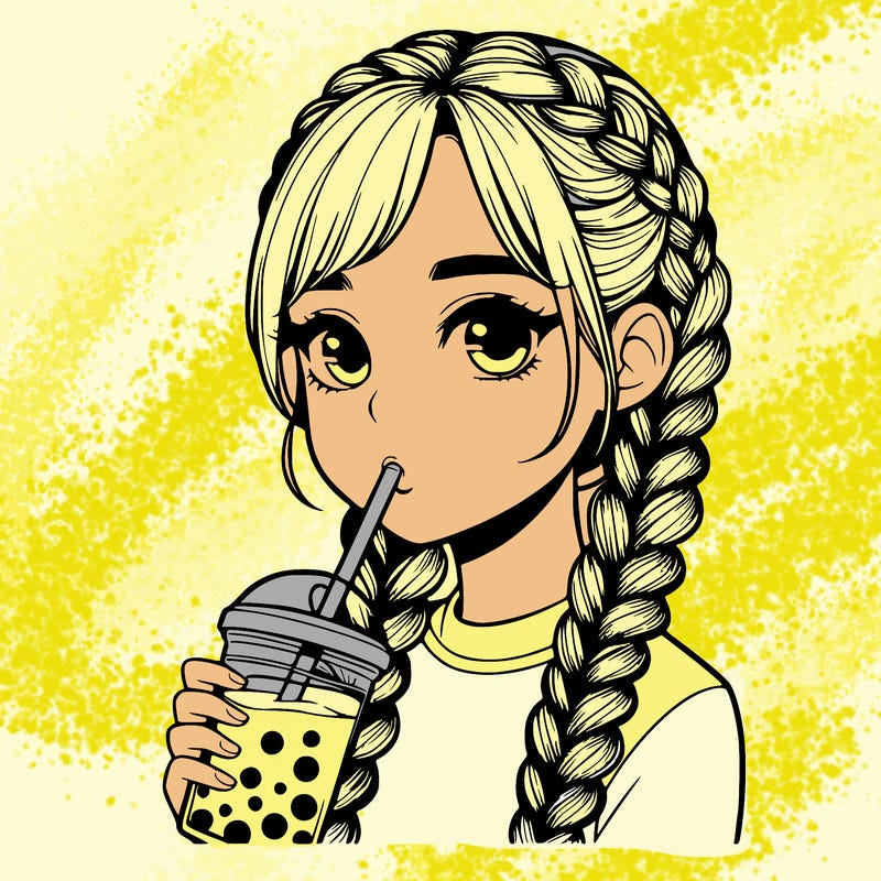 realistic girl with braided hair drinking boba