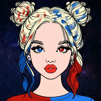 realistic girl with two buns in hair and lips