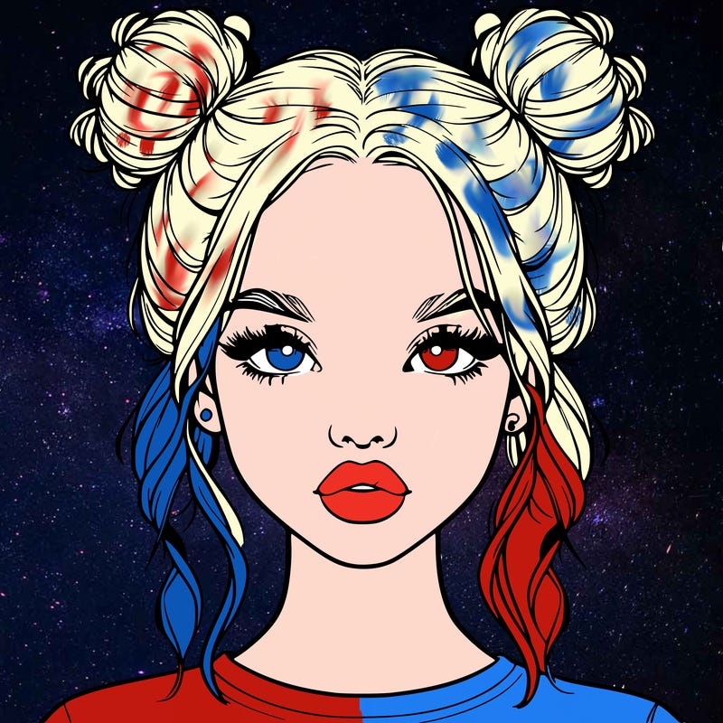 realistic girl with two buns in hair and lips