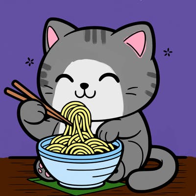 cat eating noodles