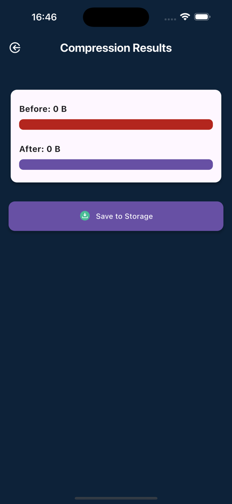 Audio Compressor MP3 - Audio compression results screen showing before and after file sizes and a save button.