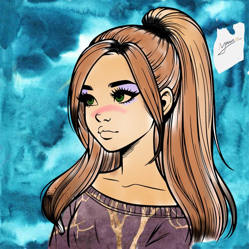 realistic girl with a high ponytail