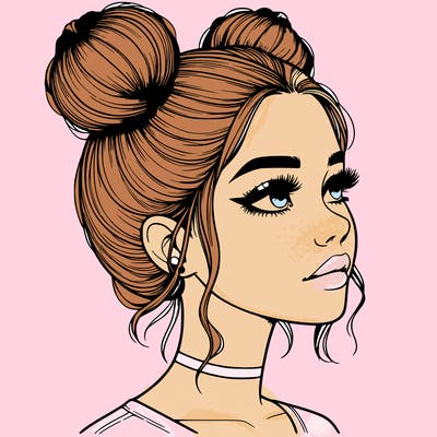 realistic girl with buns on the top of her head