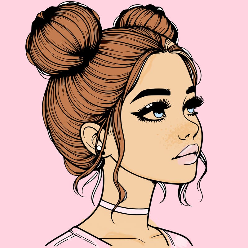 realistic girl with buns on the top of her head
