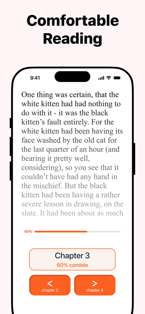 Interface do aplicativo leitor de ebooks mostrando uma página de livro com navegação de capítulos e acompanhamento de progresso.