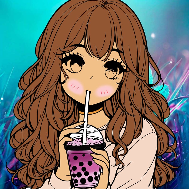 realistic girl drink a boba