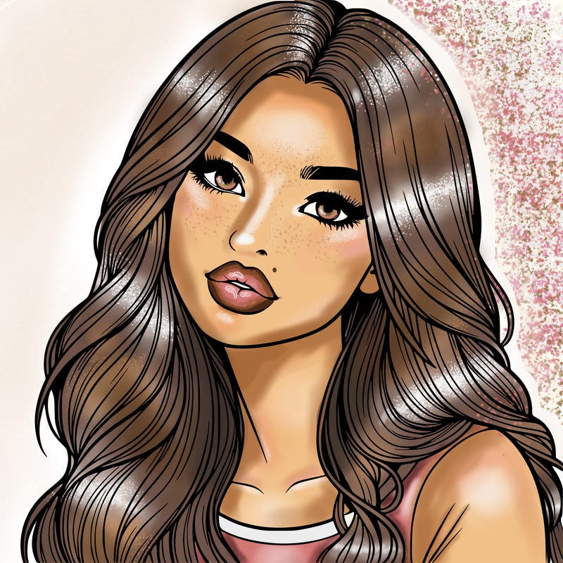 realistic girl with hair on her hair and lips