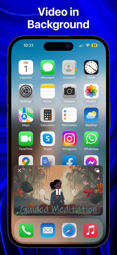 Bro Browser - PiP Video Player - Ventana de video Picture in Picture reproduciéndose en la pantalla de inicio de un iPhone usando Bro Browser