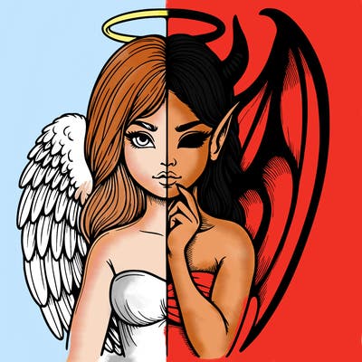 realistic angel half demon