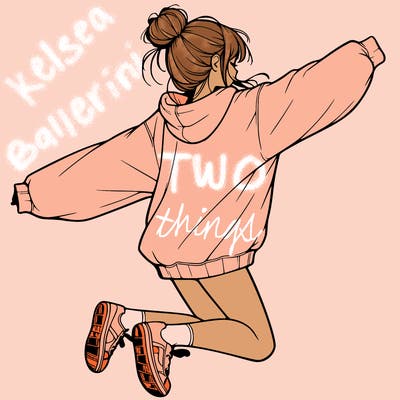 realistic girl jumping with a bun and oversized sweatshirt